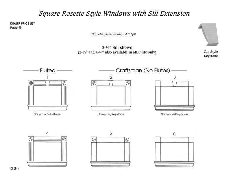 square rosette style window casing with window sill extension